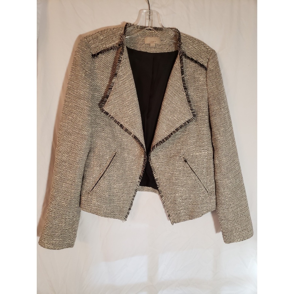 Women's Loft Black And White Tweed Open Front Blazer Size 8
